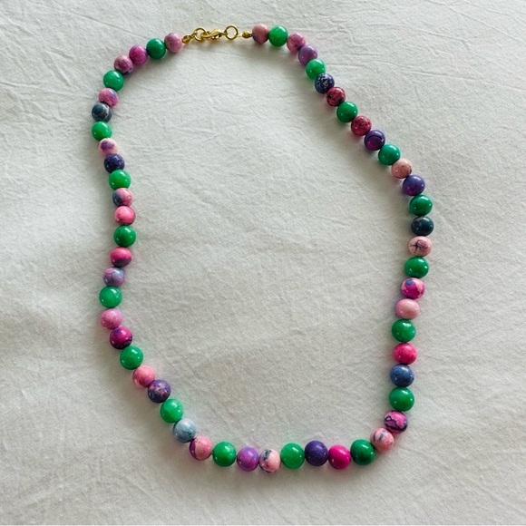 Gem ‘Candy’ Style Bead Necklace 18k Gold Plated Quartz Dyed Howlite - Picture 4 of 12